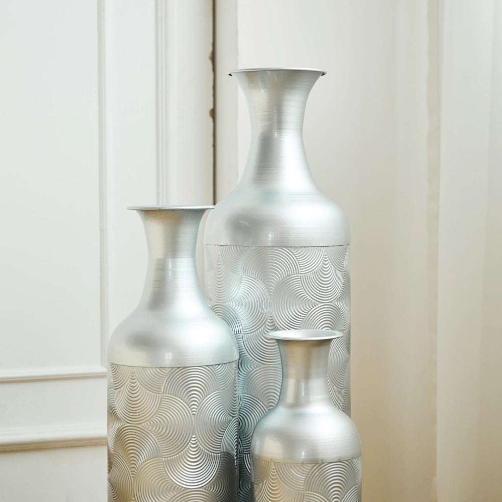 VASI DA TERRA Set da 3 pezzi 50/66/83 cm Metallo Argento