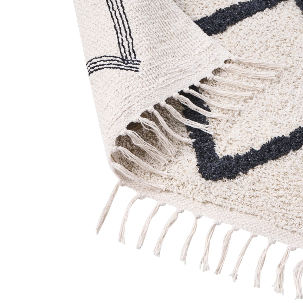 Tappeto geometrico cotone trapuntato con nappe 160 x 230 cm beige e nero soggiorno camera da letto