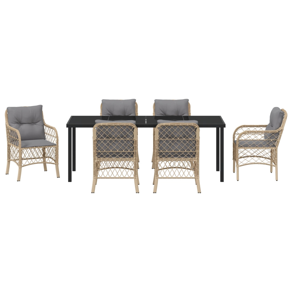 Set di Mobili da Giardino da 7 Pezzi con Cuscini Beige Rattan PE