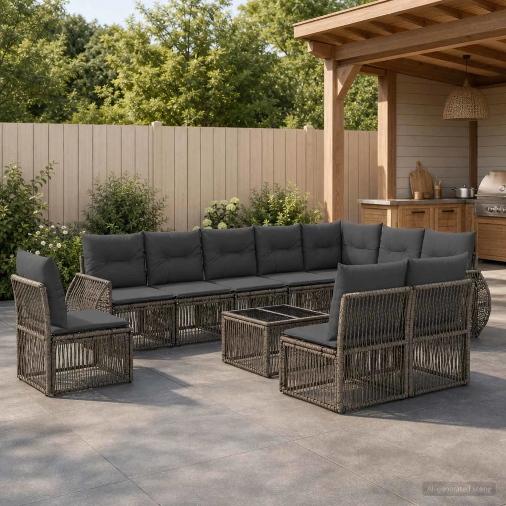 Set Divano da Giardino 11 pz Grigio e Grigio Scuro polyrattan 3435449