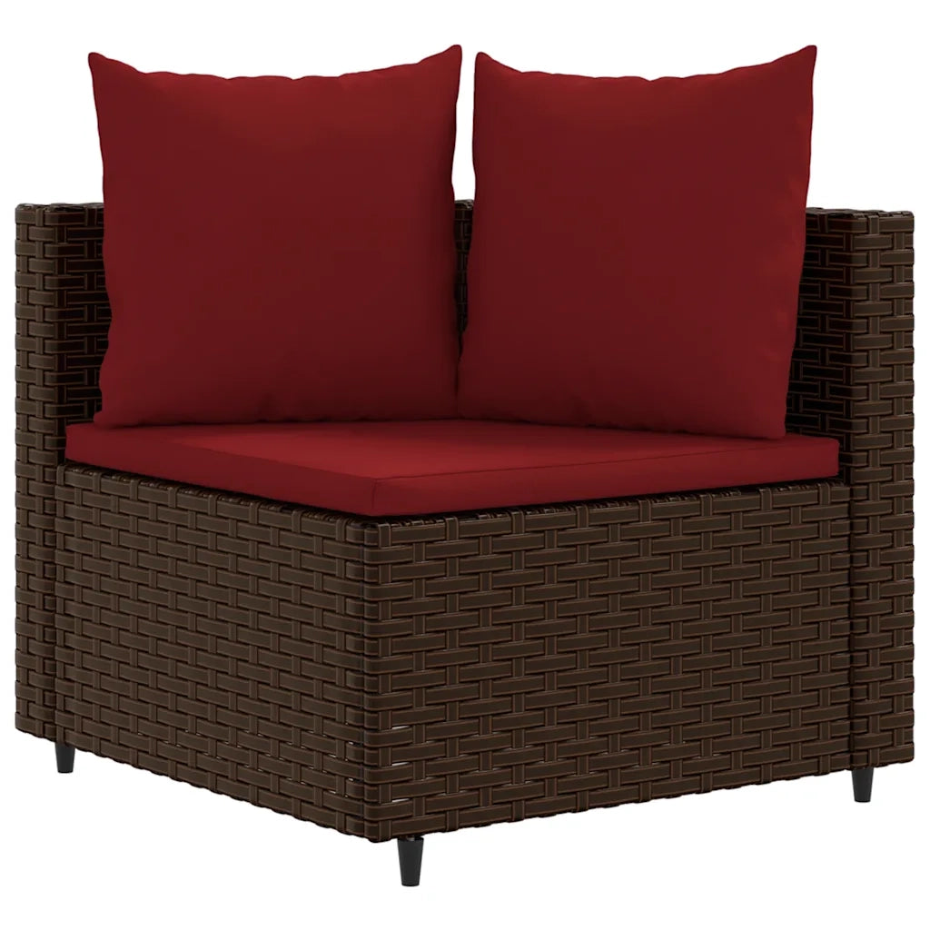 Set Divano da Giardino 3 pz con Cuscini Marrone in Polyrattan