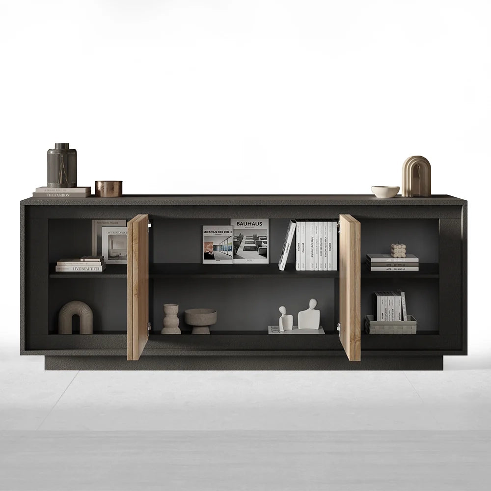 Madia 4 Ante Linea SKY L 207 Cm x H 80 Cm x P 50 Cm, realizzata in legno 100% MADE IN ITALY, design moderno per cucina, sala da pranzo, soggiorno colore Lava/Cadiz