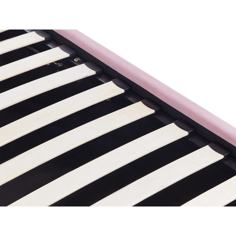 Letto con Contenitore in Velluto Rosa, Misura Singola 90 x 200 cm , Design Minimalista Retro con Testiera a Mezza Luna e Contenitore