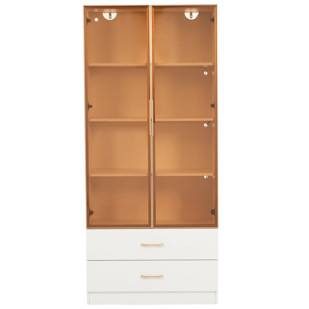 Armadietto da bagno in MDF bianco con vani aperti e 2 ante in vetro temperato per bagno studio e ingresso moderno