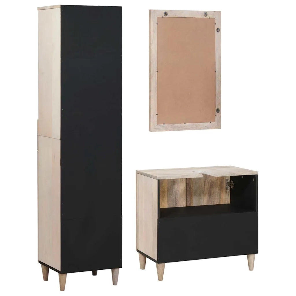 Set di mobili per il bagno 3 pcs Bianco legno massello di mango