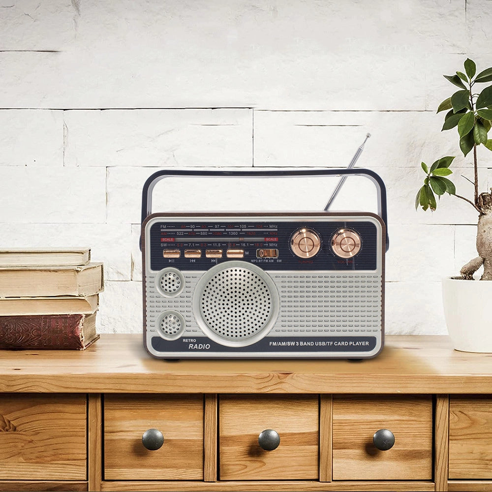 Trade Shop - Radio Fm Retro Wireless Altoparlante Mp3 Portatile Bluetooth Usb Aux Tf Q-fm01 -