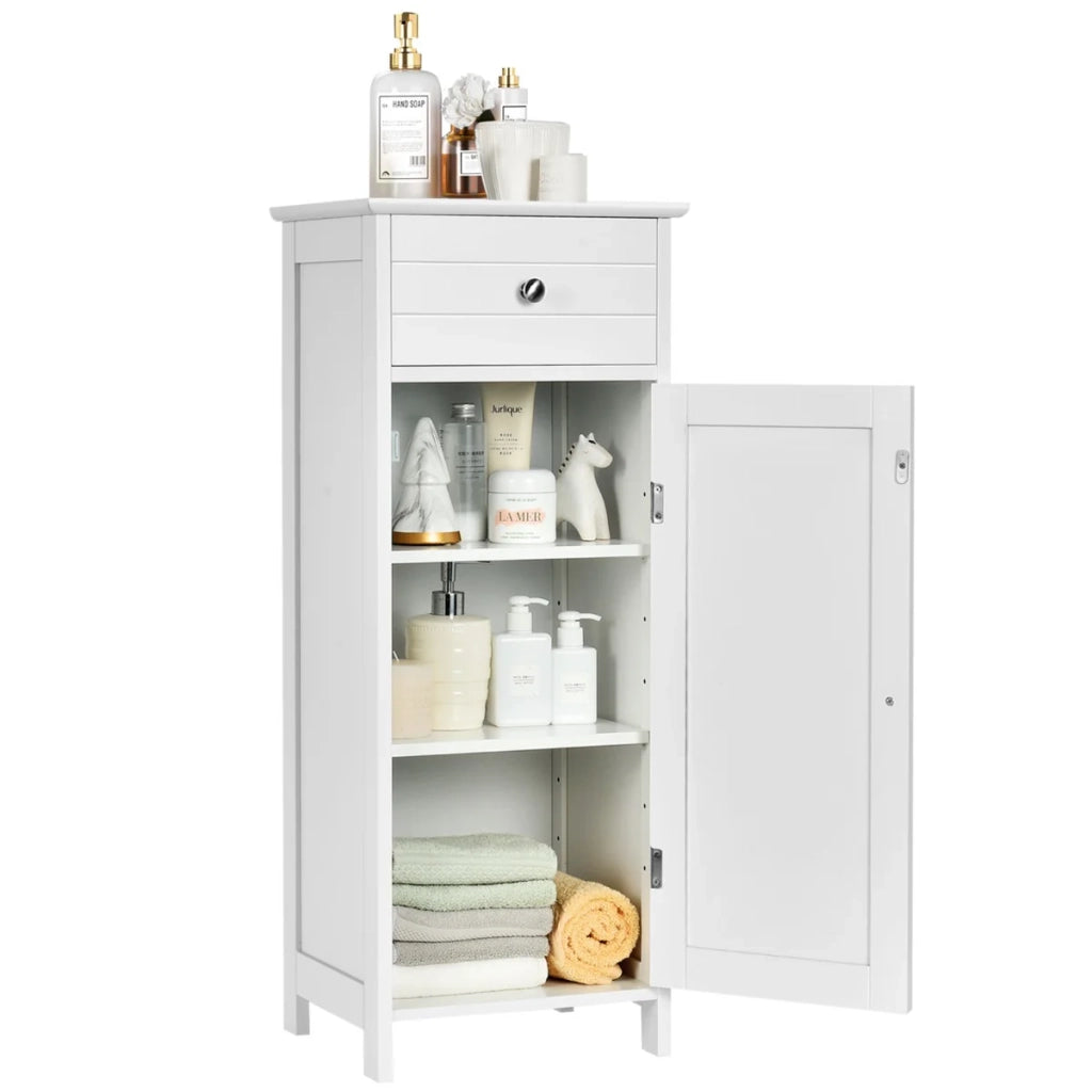 Mobile bagno 35,6 x 30,5 x 88 cm con cassetto e ripiani regolabili stile moderno MDF bianco 20_0012761