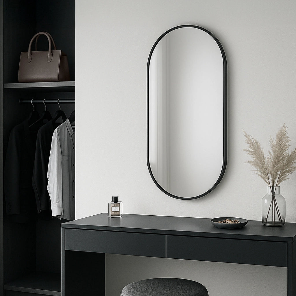 Specchio da Parete Picciano Ovale 40 x 80 cm Nero opaco [en.casa]