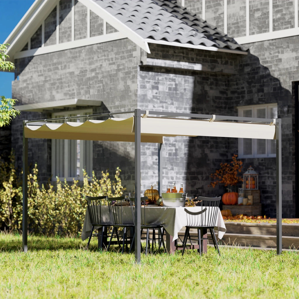 Pergola da giardino con tetto retrattile 3x3m ¨C zephmum ¨C beige UPF30+