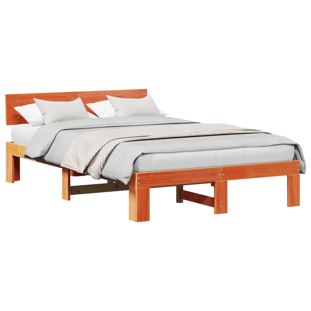 Struttura letto con testiera marrone cerato 140x190 cm legno massello di pino