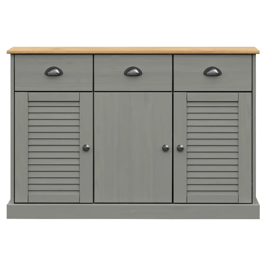 Credenza Cassetti VIGO-Buffet-Armadio da cucina 113x40x75 cm Legno Massello Pino Grigio