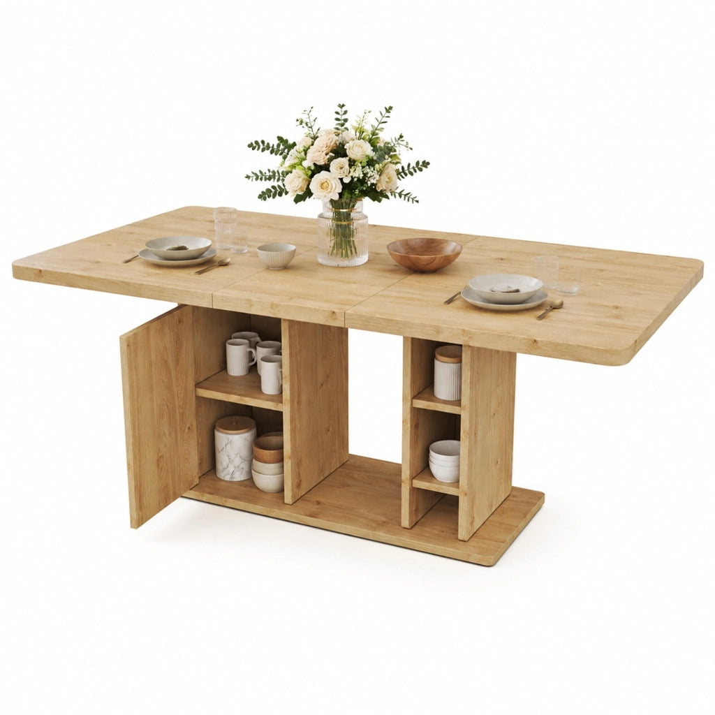 Tavolo da pranzo allungabile 140/180 x 80 cm in MDF colore rovere con vani portaoggetti