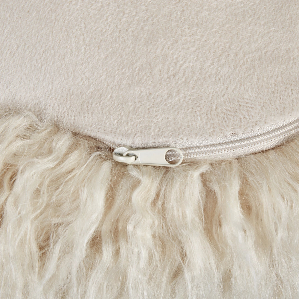 Pouf in pelliccia sintetica beige chiaro 70 x 70 x 45 cm Imbottitura in perle di EPS Tessuto a fantasia a quadrati Poggiapiedi moderno in stile boho