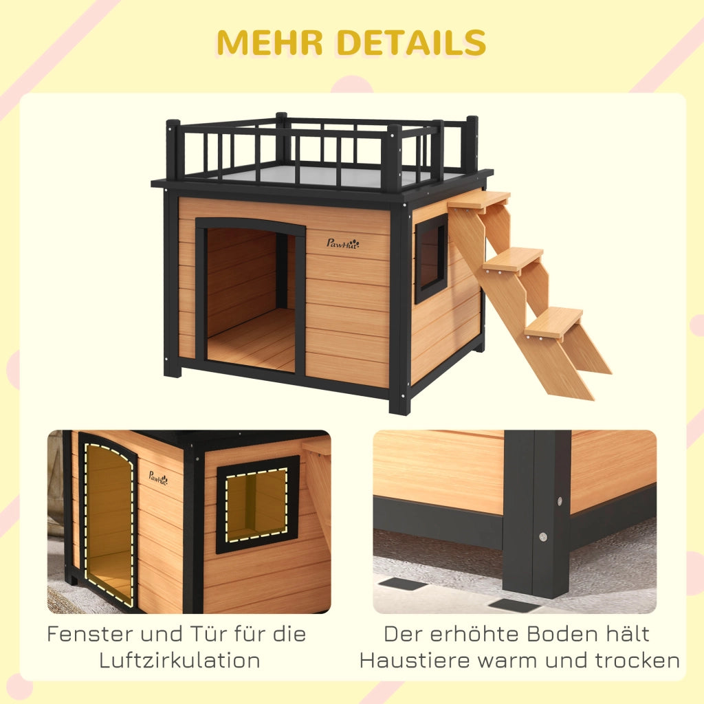 Cuccia per Cani con Terrazza ¨C zephmum ¨C Legno 121x77x78cm Nero/Giallo