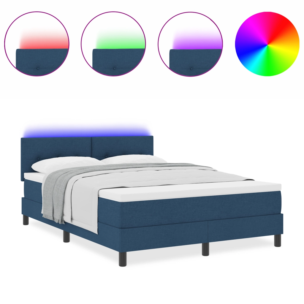 Letto a Sospensione con Materasso e LED Blu 160x200 cm Tessuto