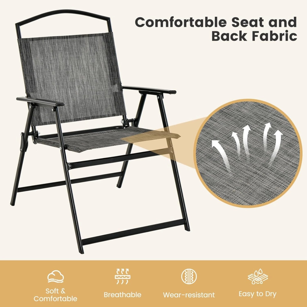 Set da Pranzo per Patio da 5 Pezzi, Sedie Pieghevoli e Tavolo in Vetro Con Foro per Ombrellone, Struttura in Metallo per Terrazza, Giardino