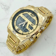 Trade Shop - Orologio Da Polso Zcc Uomo Acciaio Dual Time Resistente All'acqua Wr 30m Dorato -