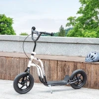 HOMCOM Monopattino per Bambini 5-12 Anni con Freno, Cavalletto e Manubrio Regolabile, 129x52x80-88 cm, Bianco e Nero