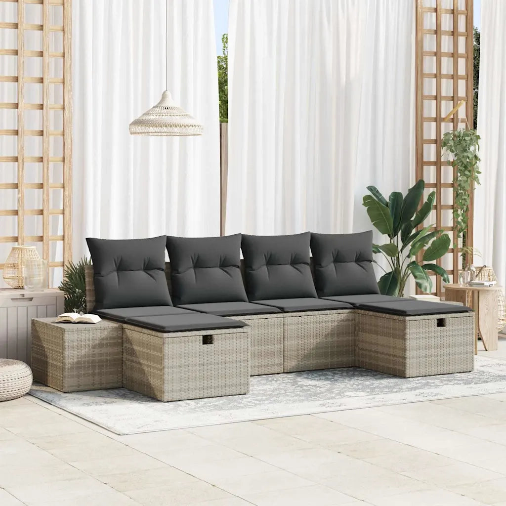 Set Divano da Giardino 6 pcs Grigio chiaro polyrattan 3359421