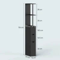 Mobile Colonna Salvaspazio in Legno con Ripiani, Armadietto e Cassetti, Nero, 15x33x136cm