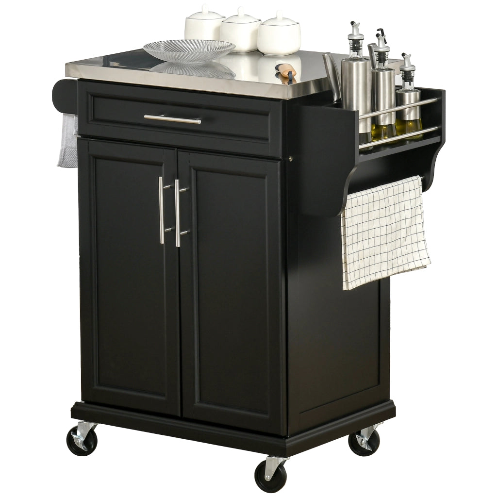 Tavolino da cucina con ruote ¨C zephmum ¨C nero, acciaio inox, 83.5x45.7x90.5 cm