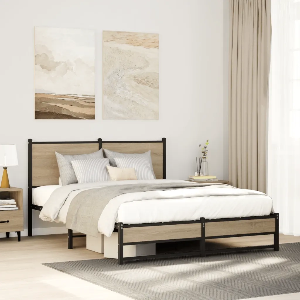 Letto matrimoniale | Letto per adulti | Giroletto senza Materaso in Metallo Rovere Sonoma 140x200 cm