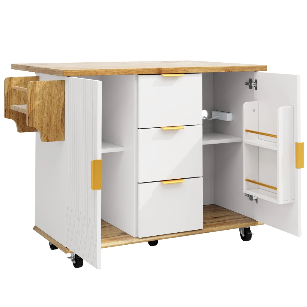 CARRELLO DA CUCINA 134x46/74x88 cm Bianco MDF/Metallo con prese USB