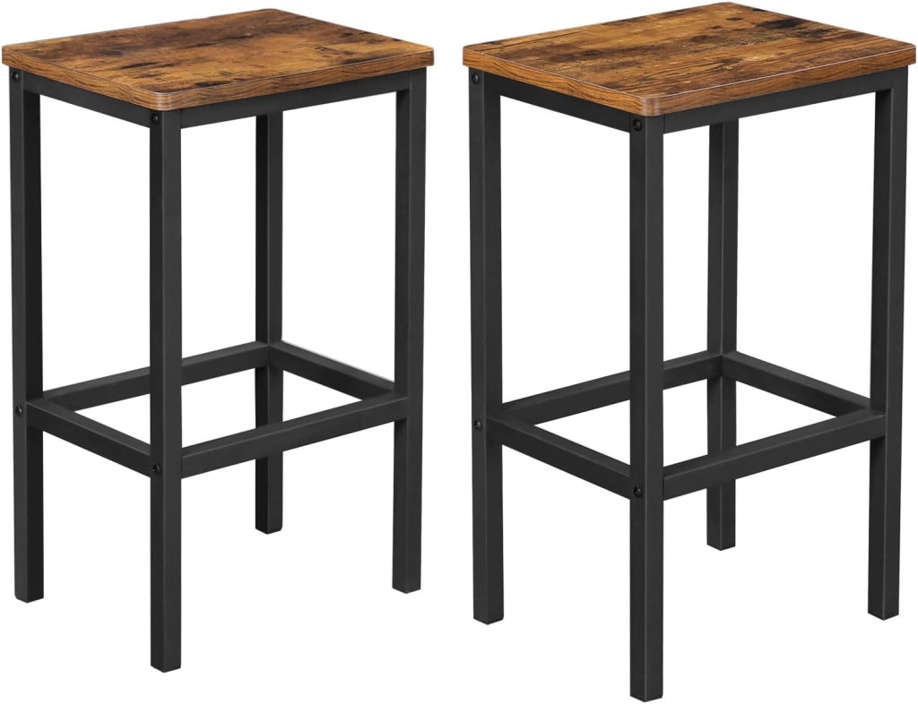Set di 2 Sgabelli da Bar, Sedie da Pranzo Alte, per Cucina, Sala da Pranzo, Soggiorno, Stile Industriale, Marrone Vintage e Nero