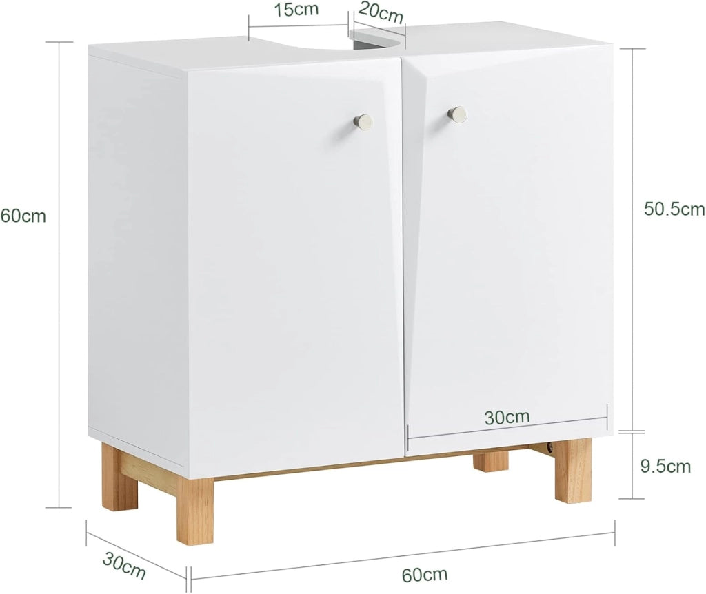 Mobile sottolavabo a terra Mobile bagno con Armadietto a 2 ante Mobiletto Bagno Salvaspazio in Legno bianco 60x30x60cm BZR92-W