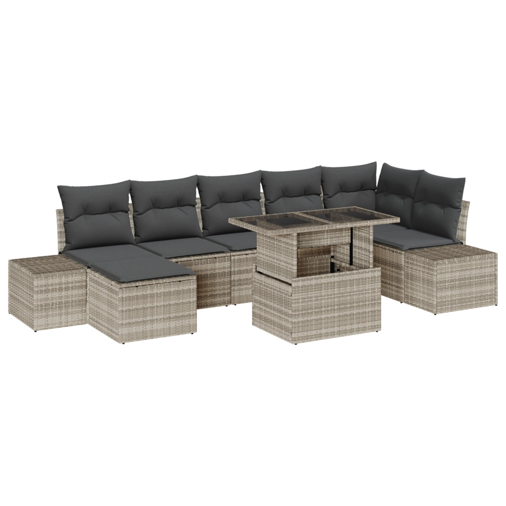 Set di divani da giardino 8 pezzi con cuscini grigio chiaro in rattan sintetico