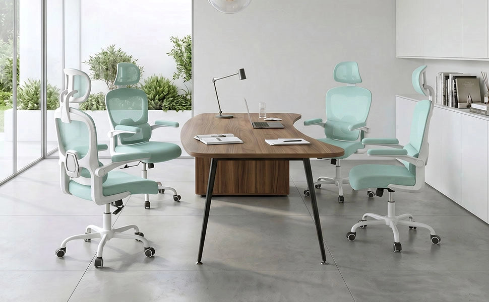 Sedia da ufficio ergonomica - Poltrona HAMLODY - con braccioli pieghevoli a 90° - Supporto lombare - Regolabile in altezza Verde