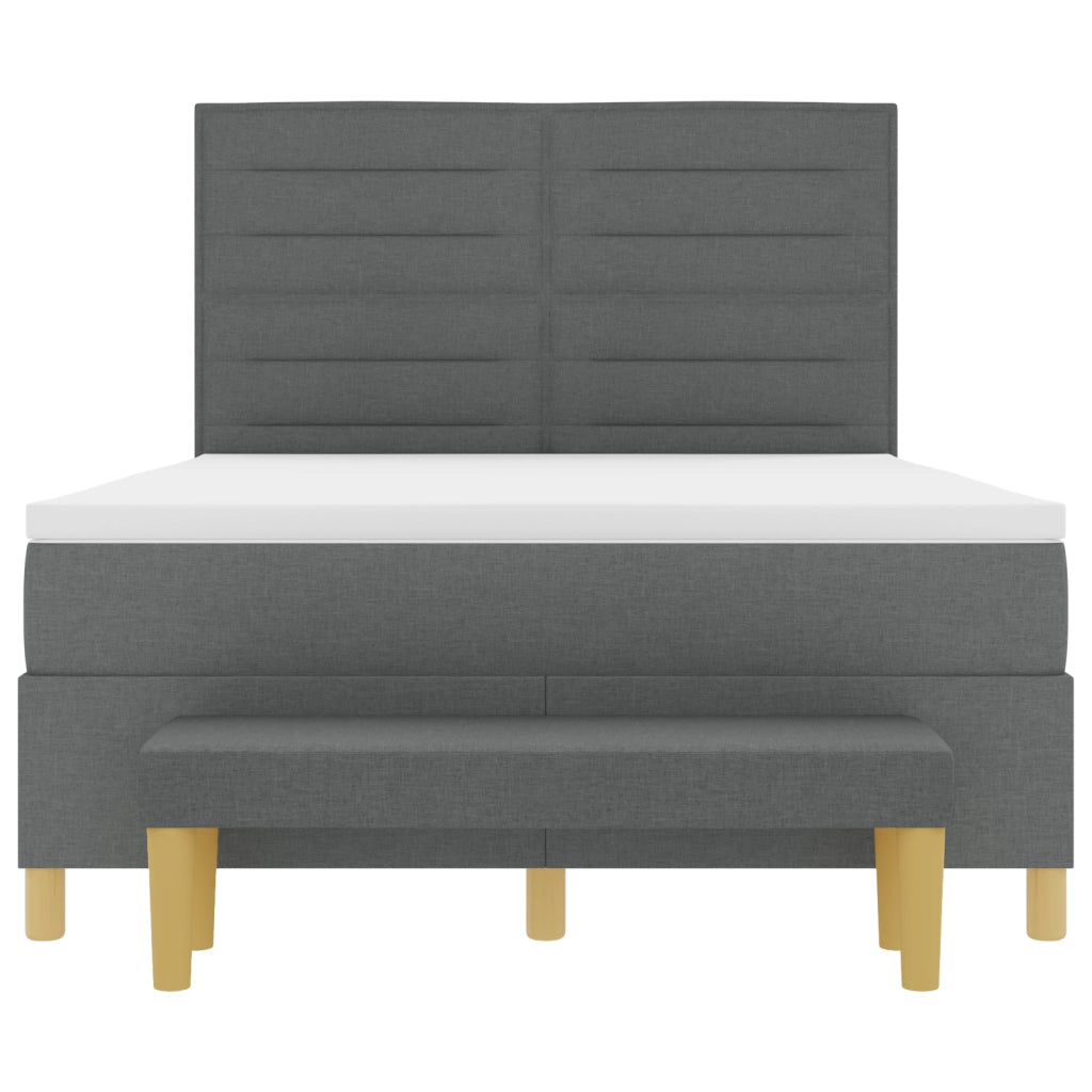 Letto Box Spring con Materasso e Panchina Grigio Scuro 140x190 cm Tessuto
