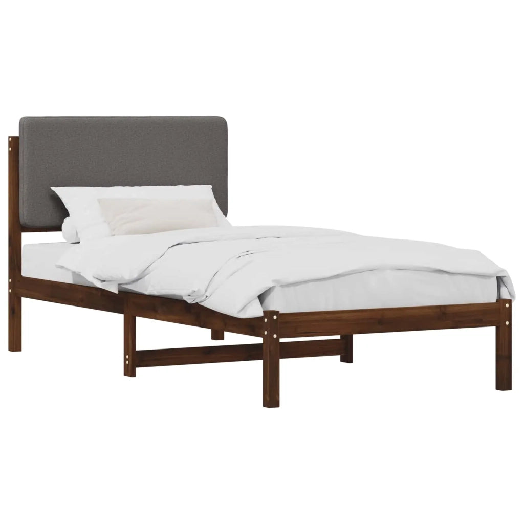 Letto con Testiera Rivestita Marrone scuro e grigio chiaro 904028