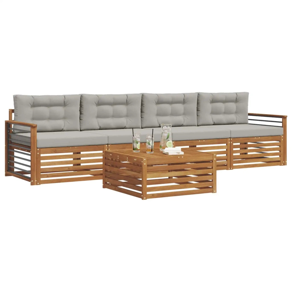 Set di divani da esterno 5 pcs Grigio Naturale e Chiaro