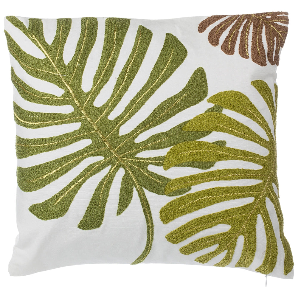 Set di 2 cuscini decorativi in cotone verde con motivo foglia 45 x 45 cm accessori decorativi con motivi tropicali ricamati
