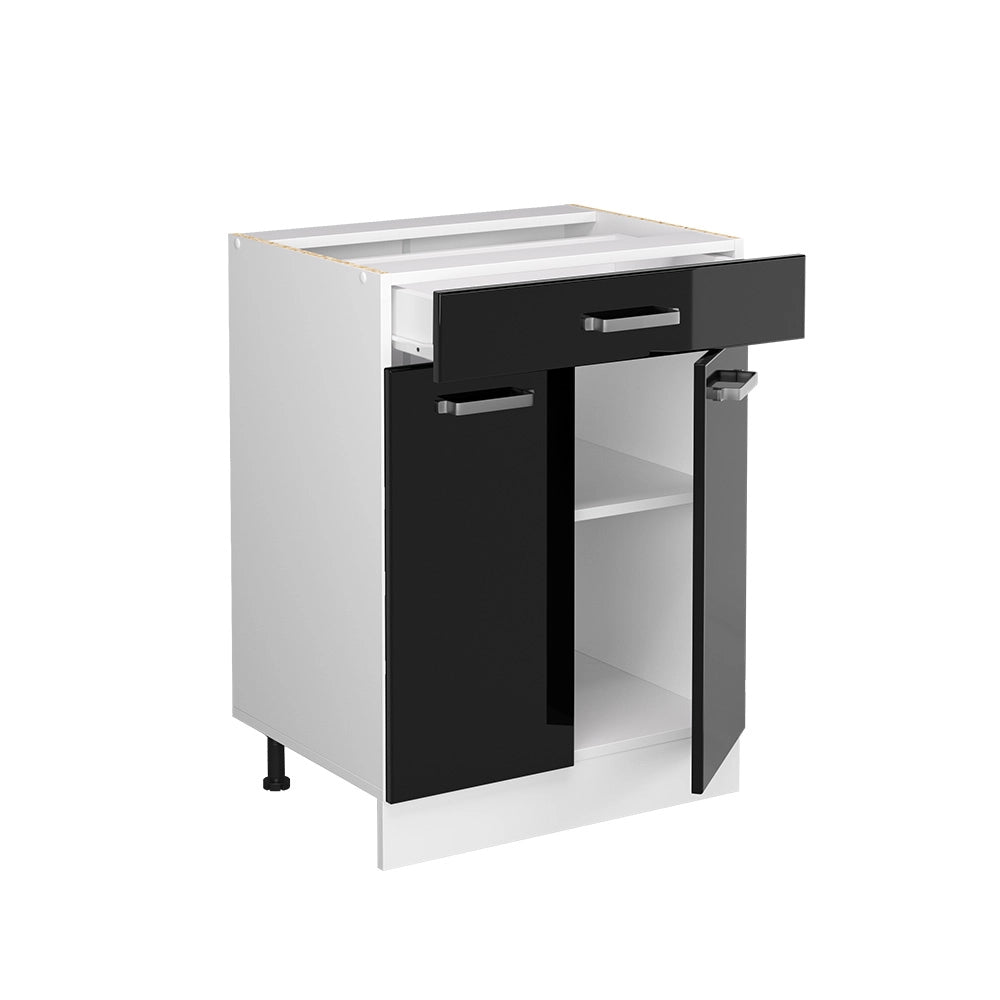 Vicco Base universale Nero lucido 60 cm con cassetti, senza piano di lavoro