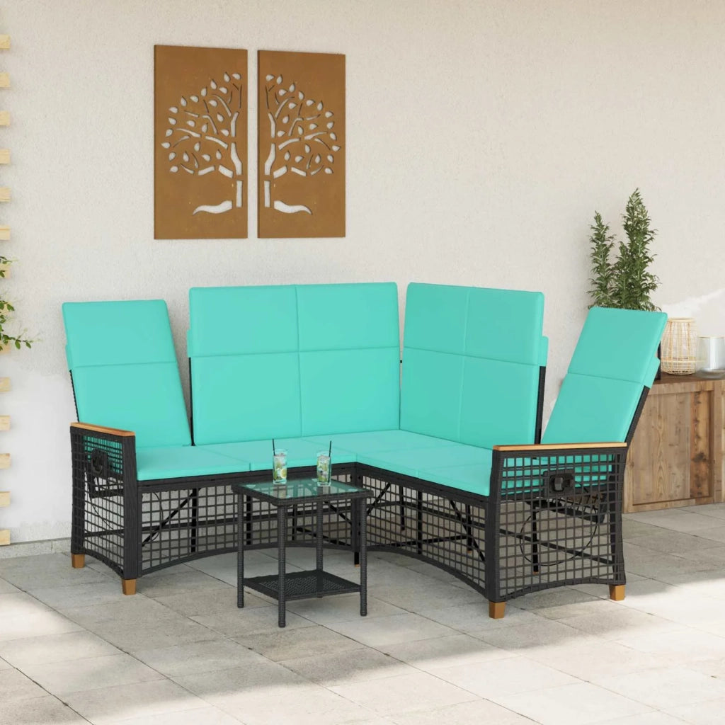 Set di Divani Recliner da Giardino Regolabile Nero e Turchese 42026828