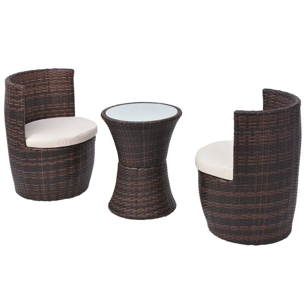 Set da Bistrot 3 pz con Cuscini in Polyrattan Marrone cod mxl 39923