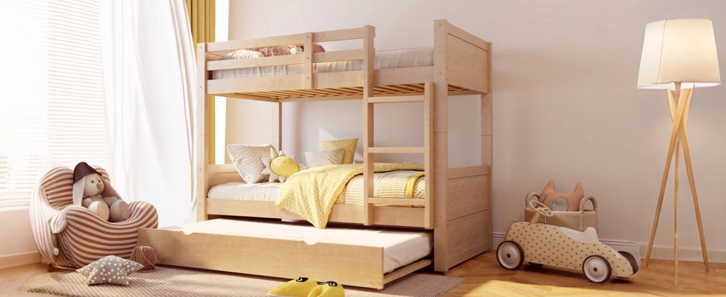 DESMIU Letto a castello 3 posti 90 × 200 cm con letto estraibile, senza materasso, in legno, colore legno
