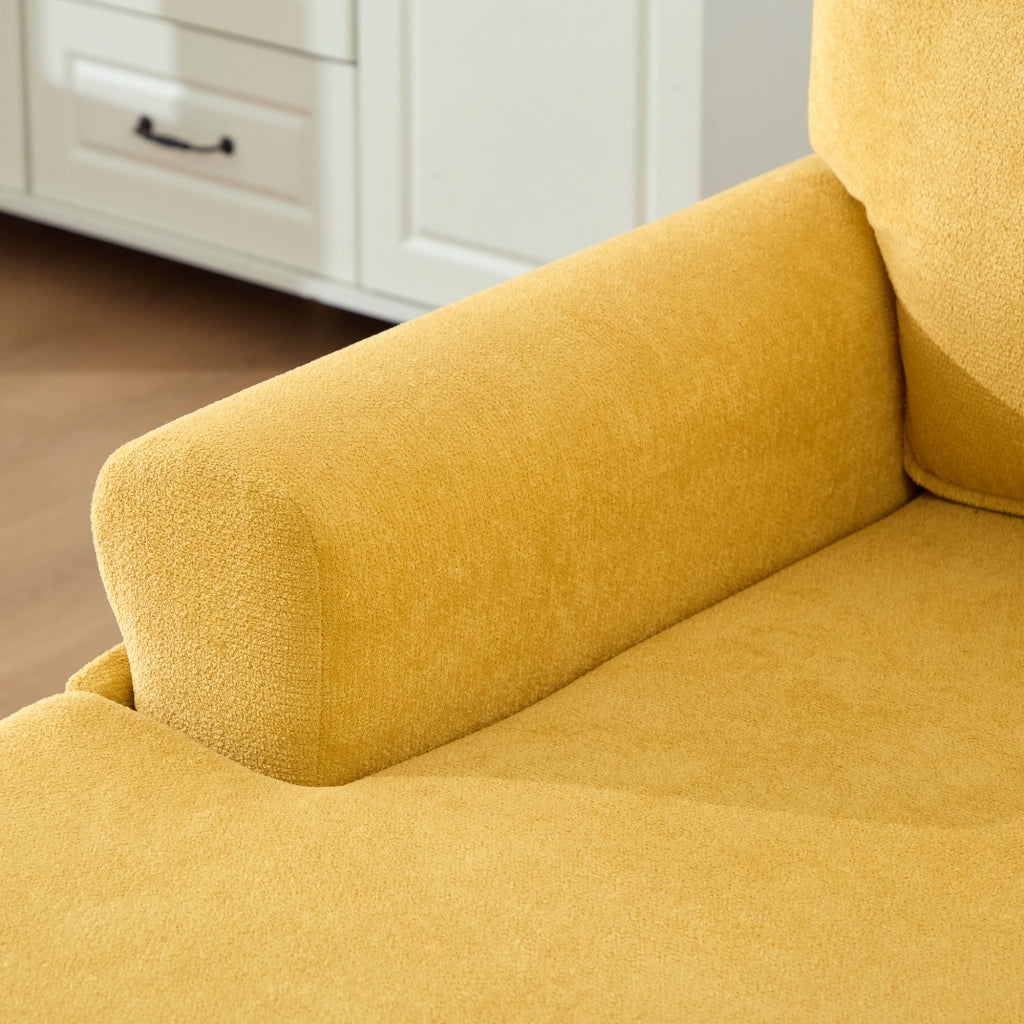 Poltrona chaise longue con Seduta Ampia, Tasche Laterali e Cuscini Sfoderabili, in Ciniglia Giallo Senape