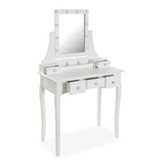 Toeletta trucco Glam in legno bianco specchio quadrato con luce led