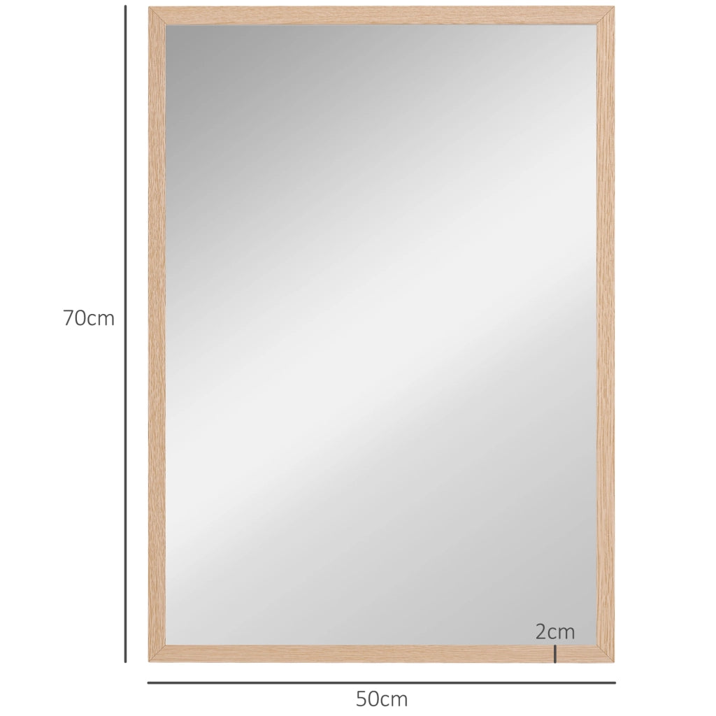 Specchio da parete rettangolare 50 x 70 cm con 4 ganci, cornice in MDF effetto legno naturale