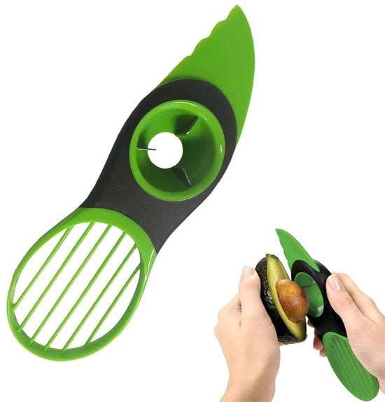 Avocado Snijder 3-in-1 - Mes Kunststof - Fruitschiller per Avocado - Utensili per Verdure - Accessori per la Cucina - Adatto per