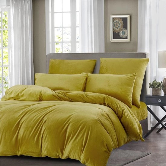 Coperta invernale, 135 x 200 cm, giallo oro, calda, confortevole, piuma morbida, fleece corallo, coperta, lana di cammello, tocco coperta, 135 x 200 cm, cuscino 80 x 80 cm, con
