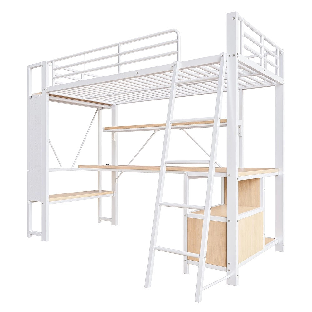 Letto a Soppalco con Scrivania e LED ¨C Xylo ¨C Bianco, Metallo, 90x200