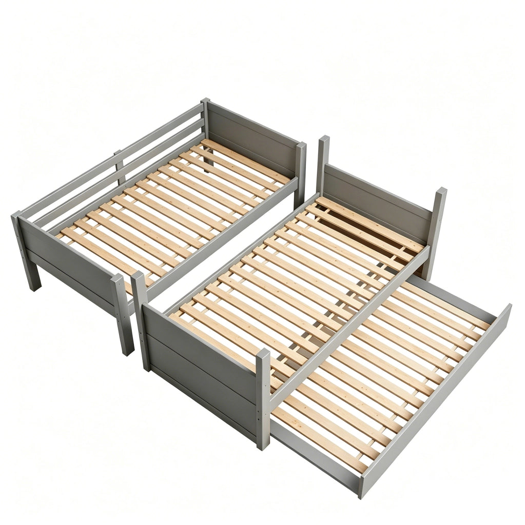 Letto a castello 90x200 cm convertibile in due letti singoli e con letto estraibile in legno grigio