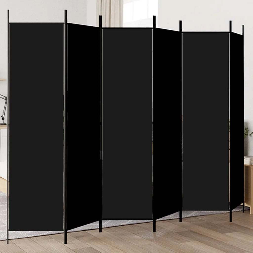 Divisorio Ambienti | Divider per stanze | Paravento a 6 Pannelli Nero 300x200 cm in Tessuto
