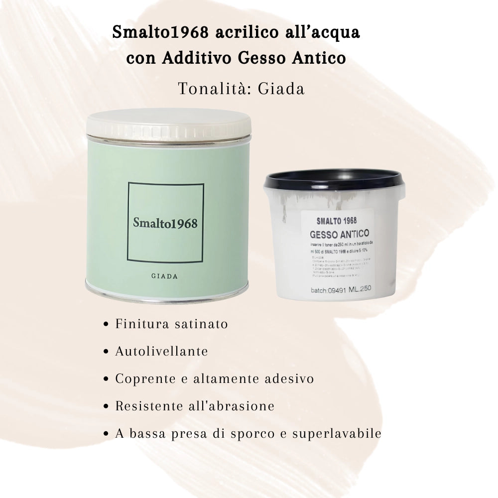 Smalto1968 base acqua gesso antico shabby chic finitura opaca multicolore l 0.5 *** colore- giada, confezione 1