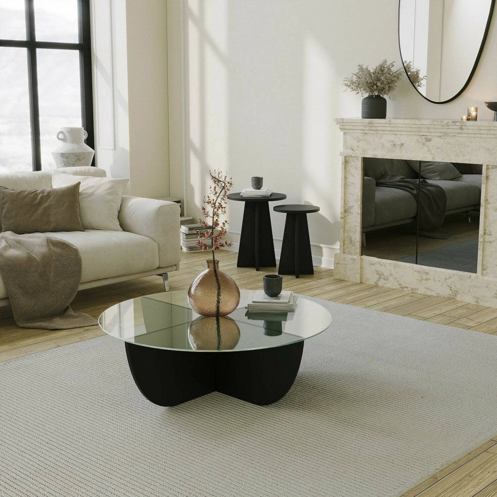 Jolanda, Tavolino da Salotto Forma Rotonda, 90x90x30h cm Nero