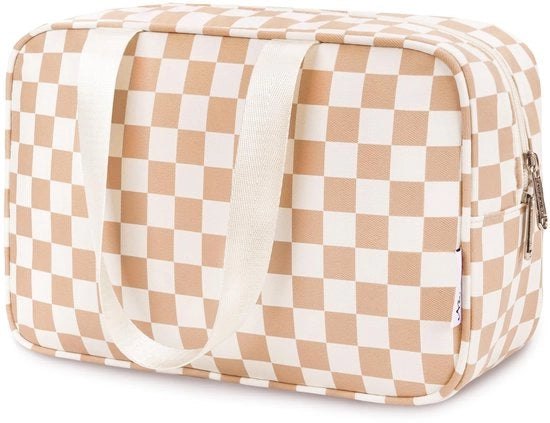 Borse per la toilette per donne, grandi borse per la toilette per donne, borsa cosmetica, borse per la toilette, organizzatore di make-up per bambini e donne (scacchiera a scacchi leggera)